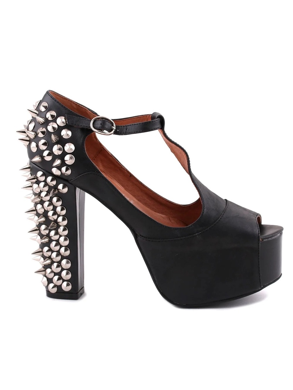 Jeffrey Campbell Black Leather Spike-Embellished Platform Heels